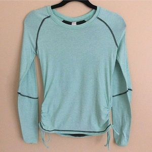 Lucy Tech Green/White Stripe Long Sleeve Athletic Top Rouched Sides Sz XSmall